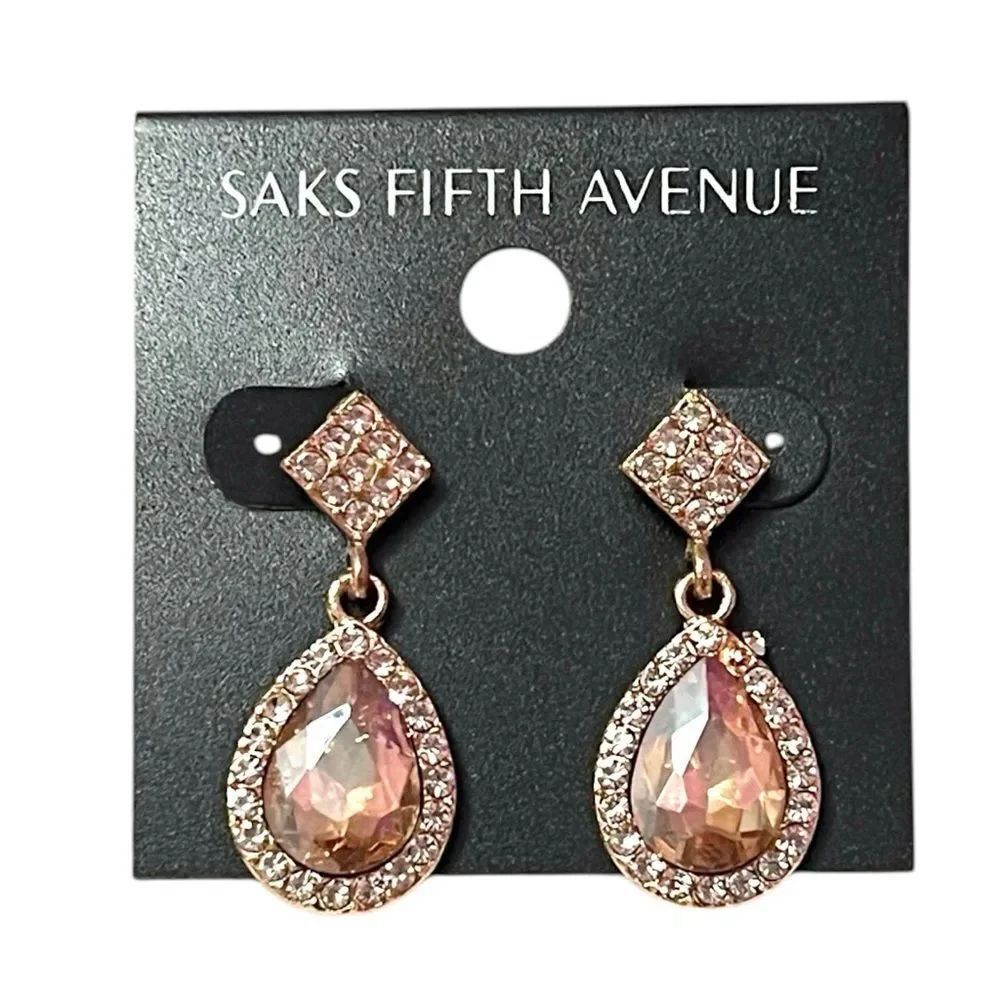Saks Fifth Avenue Gold Champagne Teardrop Crystal Halo Earrings